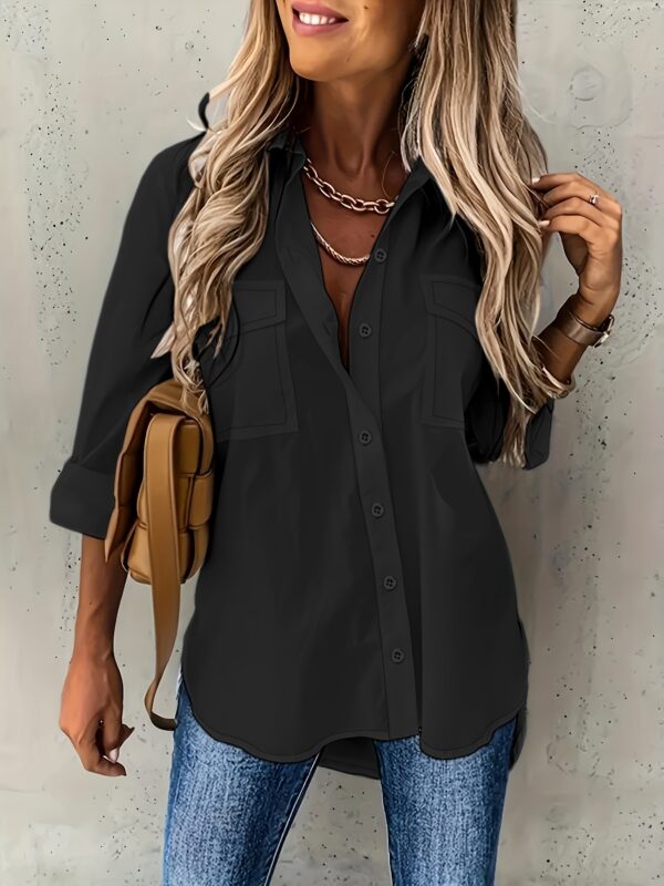 Simple Casual Long Sleeve Shirt With Pocket - Image 7