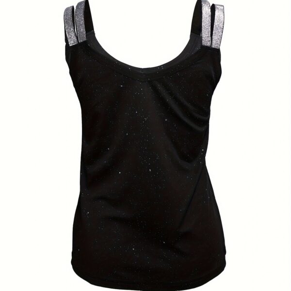 Ladies' V-neck Sequined Shoulder Strap Fashion New Solid Color Tank Top - Image 2