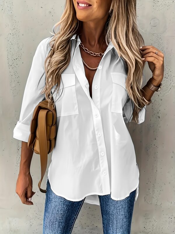 Simple Casual Long Sleeve Shirt With Pocket - Image 2