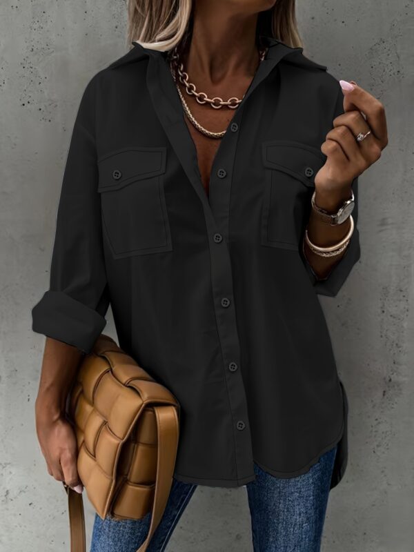 Simple Casual Long Sleeve Shirt With Pocket - Image 6