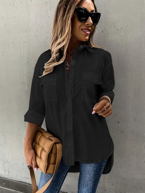 Simple Casual Long Sleeve Shirt With Pocket - Image 8